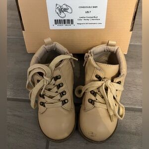 CONSCIOUSLY BABY leather combat boot color ‘Honey’